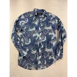 David Smith Australia Mens Blue Paisley Cotton Button Down Shirt Classic Fit M